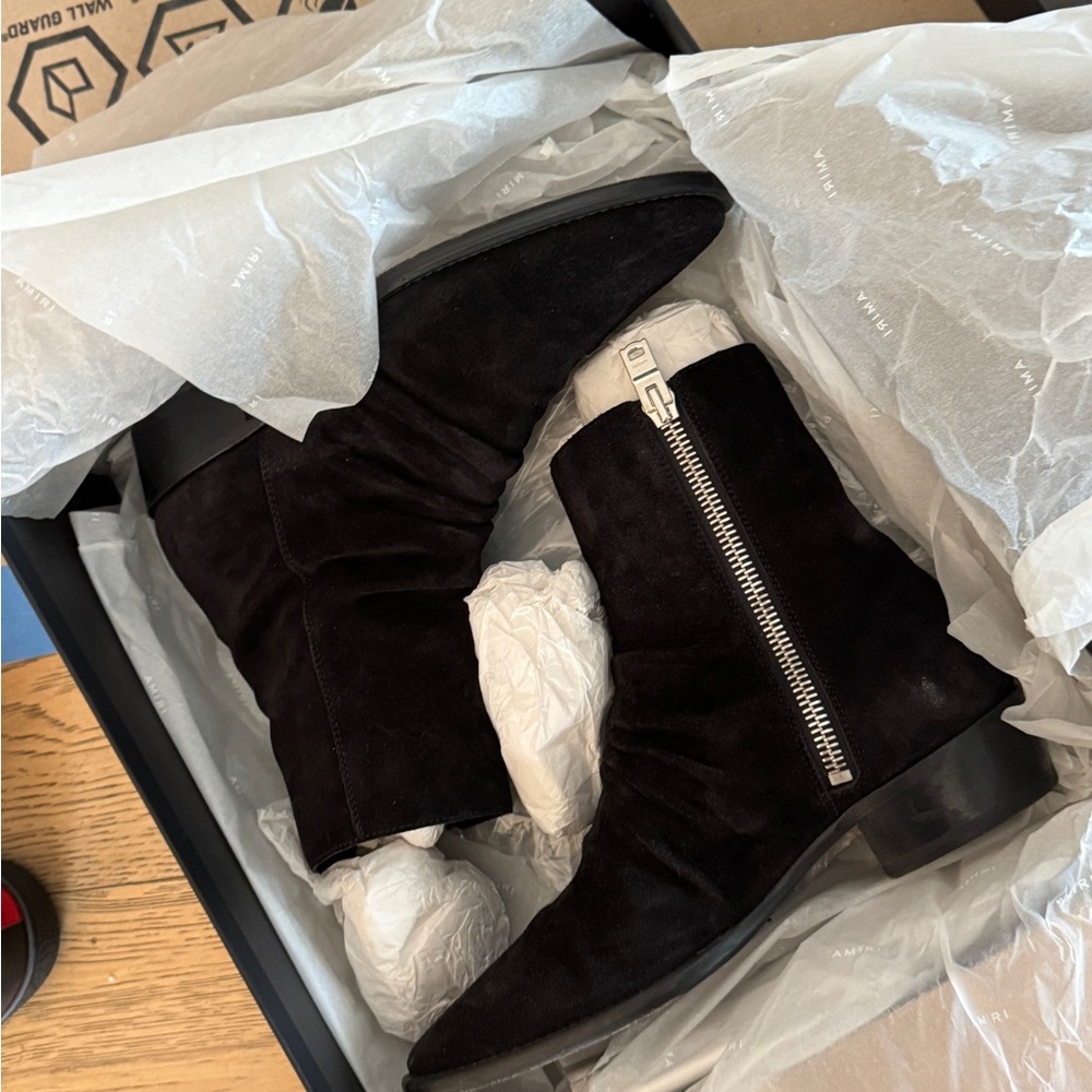 AMIRI Black Suede Zipper Boots